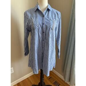 Boho Jane Chambray Stripe Button Down Tunic Top Size Large | Coastal Bohemian